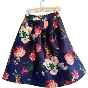 LARA Fashion Satin Multicolored Floral Skirt, Women’s Small NEW Hidden Pockets
